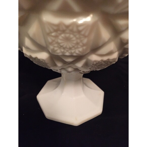 Vtg Westmoreland Old Quilt Milk Glass Compote Candy Dish White Footed - Picture 7 of 7